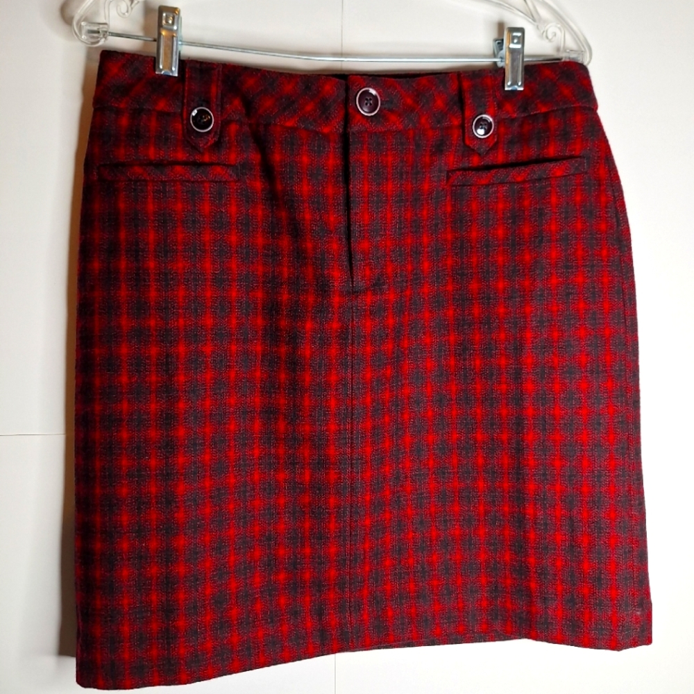 Eddie Bauer dark academia red plaid skirt.